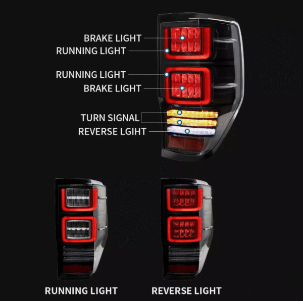black 3d led tail lights dynamic blinker for 11 20 ford ranger mk1 mk2 wildtrak taillights