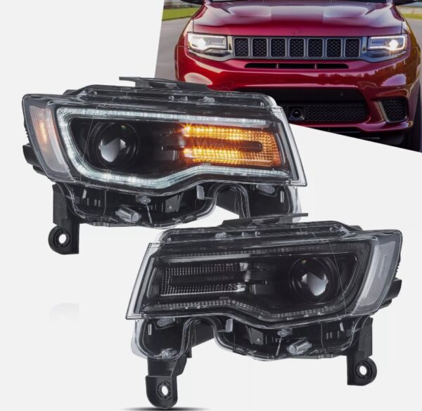 led drl projector headlights for 14 22 jeep grand cherokee w/blue drl animation