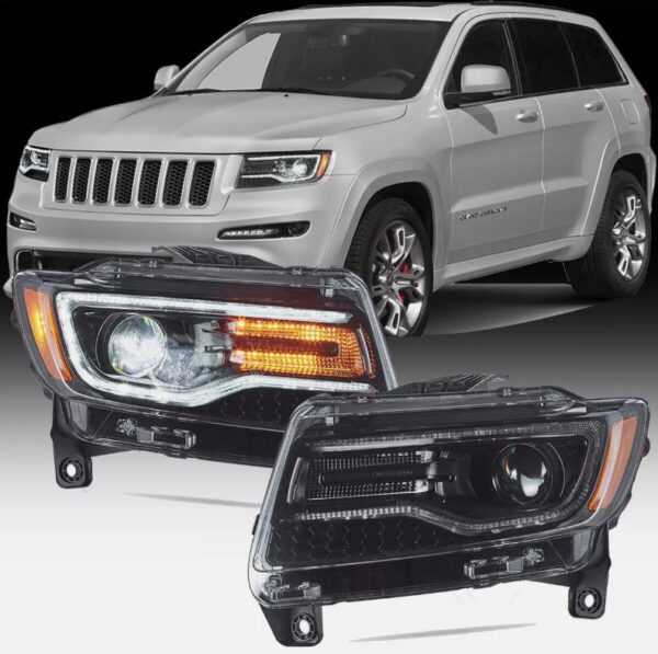 led drl projector headlights for 11 13 jeep grand cherokee (wk2) w/ startup animation blue drl