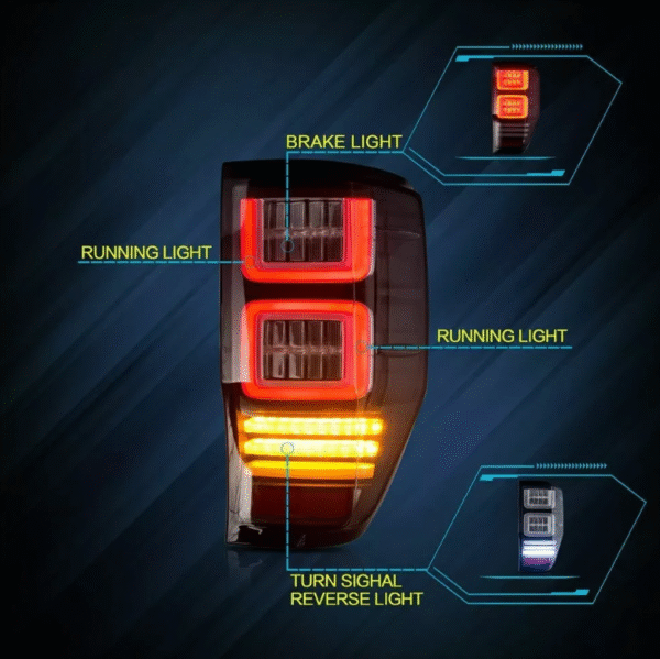 black 3d led tail lights dynamic blinker for 11 20 ford ranger mk1 mk2 wildtrak taillights
