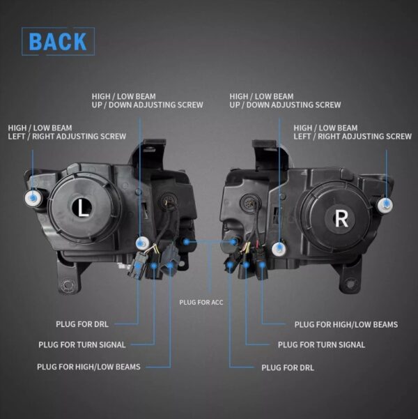 led drl projector headlights for 14 22 jeep grand cherokee w/blue drl animation