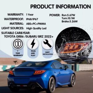red led dynamic taillights for 22+ toyota gr86 subaru brz tail lights