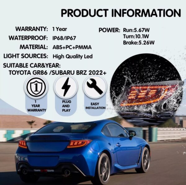 red led dynamic taillights for 22+ toyota gr86 subaru brz tail lights