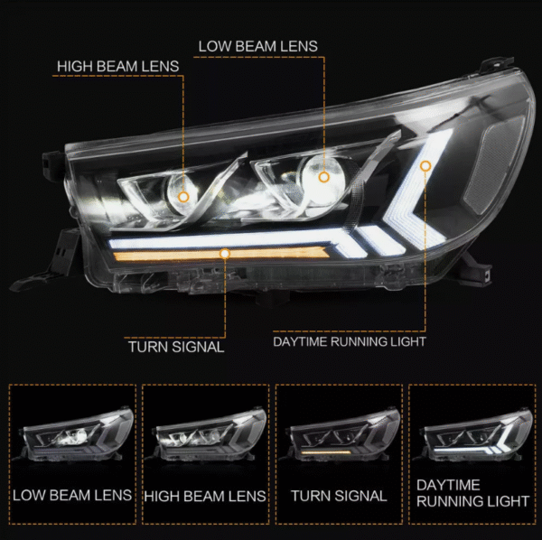 black led projector headlights dynamic indicators for 2015 2020 toyota hilux revo head lights