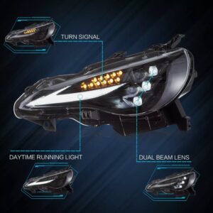 3d v2 triple led projector headlights w/animation for 12 20 subaru brz toyota 86