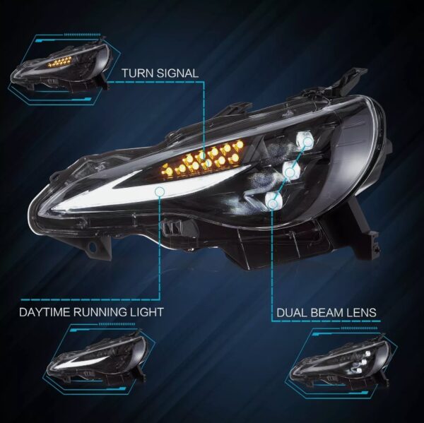 3d v2 triple led projector headlights w/animation for 12 20 subaru brz toyota 86