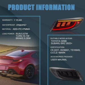 smoke led dynamic taillights for 22+ toyota gr86 subaru brz tail lights