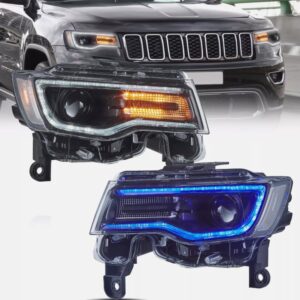 led drl projector headlights for 14 22 jeep grand cherokee w/blue drl animation