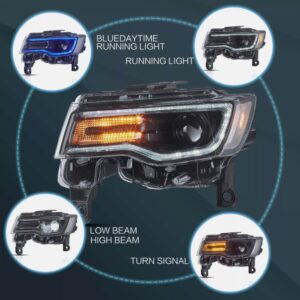 led drl projector headlights for 14 22 jeep grand cherokee w/blue drl animation