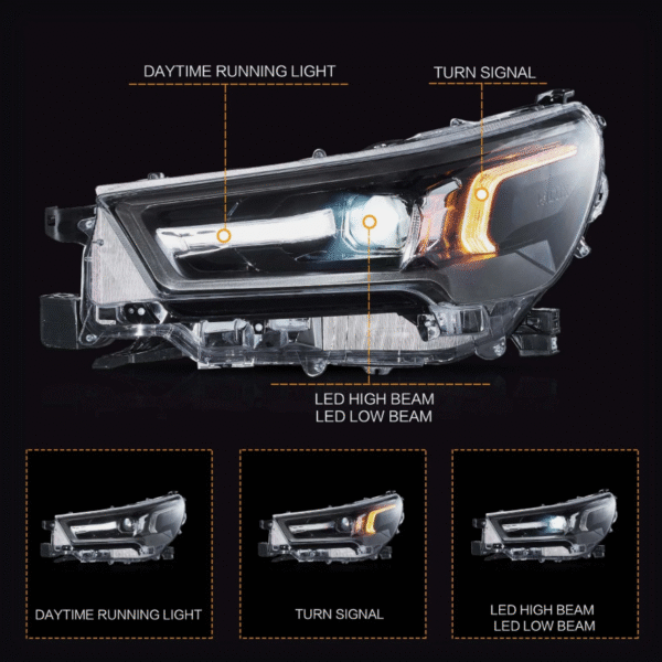 3d black full led projector headlights for 21 24 toyota hilux revo head lights