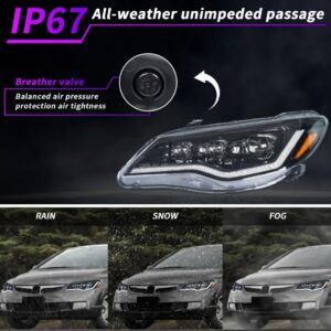 tri led projector led dynamic headlights for 06 12 honda civic fd2 head lights
