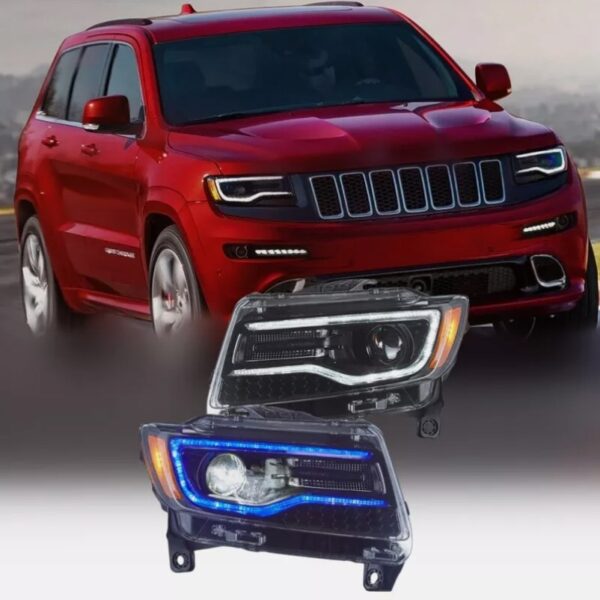 led drl projector headlights for 14 22 jeep grand cherokee w/blue drl animation