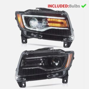led drl projector headlights for 11 13 jeep grand cherokee (wk2) w/ startup animation blue drl