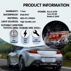 smoke led dynamic taillights for 22+ toyota gr86 subaru brz tail lights