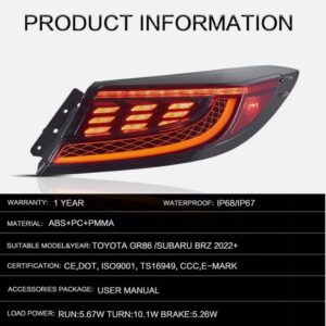 red led dynamic taillights for 22+ toyota gr86 subaru brz tail lights