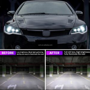 tri led projector led dynamic headlights for 06 12 honda civic fd2 head lights