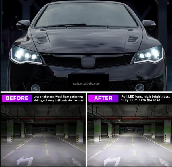 tri led projector led dynamic headlights for 06 12 honda civic fd2 head lights