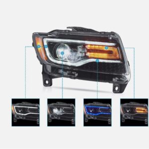 led drl projector headlights for 11 13 jeep grand cherokee (wk2) w/ startup animation blue drl
