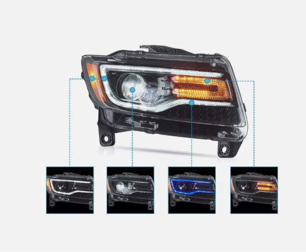 led drl projector headlights for 11 13 jeep grand cherokee (wk2) w/ startup animation blue drl