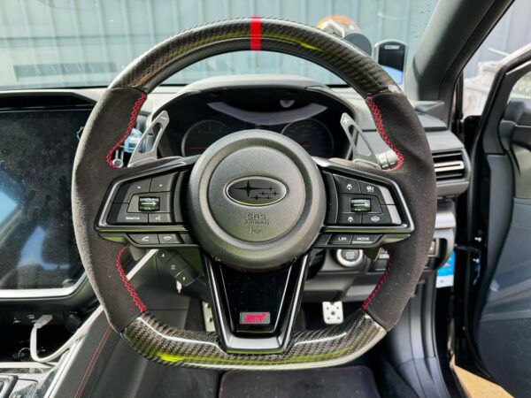 carbon cf alcantara steering wheel red line+ stitching for 2022+ subaru wrx vb vn
