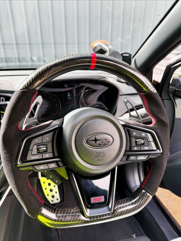 carbon cf alcantara steering wheel red line+ stitching for 2022+ subaru wrx vb vn