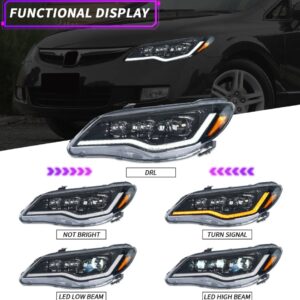 tri led projector led dynamic headlights for 06 12 honda civic fd2 head lights