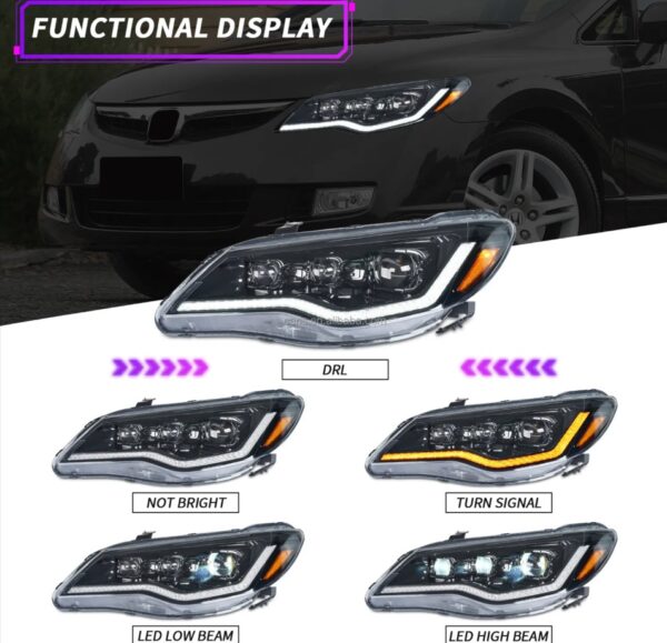 tri led projector led dynamic headlights for 06 12 honda civic fd2 head lights