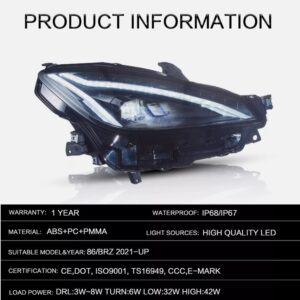led drl projector headlights for 2022 23 toyota gr86 /subaru brz w/startup