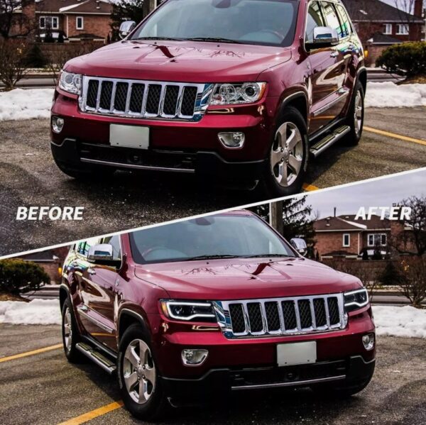 led drl projector headlights for 14 22 jeep grand cherokee w/blue drl animation