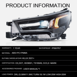 3d black full led projector headlights for 21 24 toyota hilux revo head lights