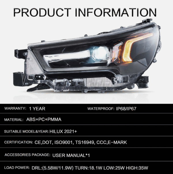3d black full led projector headlights for 21 24 toyota hilux revo head lights