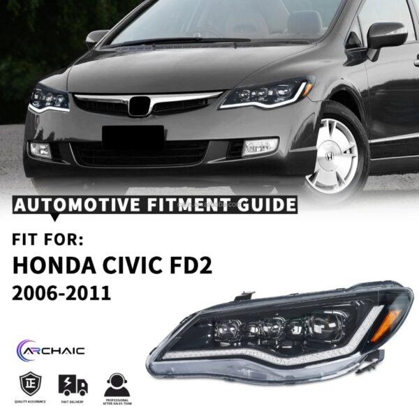 tri led projector led dynamic headlights for 06 12 honda civic fd2 head lights