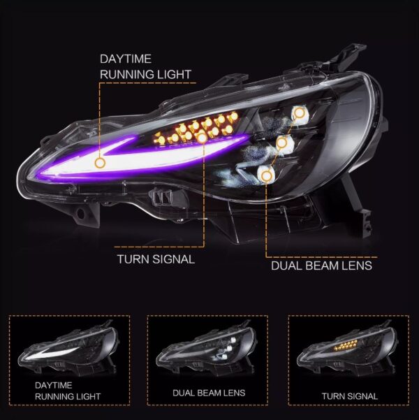 3d v2 triple led rgb projector headlights w/animation for 12 20 subaru brz toyota 86