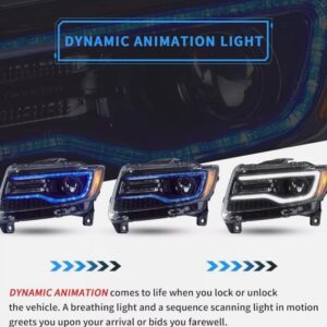 led drl projector headlights for 14 22 jeep grand cherokee w/blue drl animation