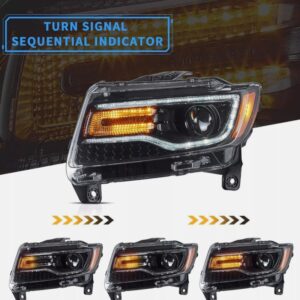 led drl projector headlights for 14 22 jeep grand cherokee w/blue drl animation