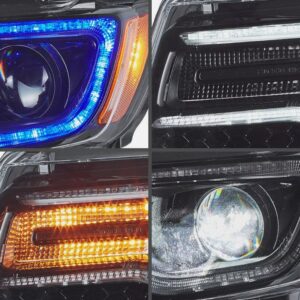 led drl projector headlights for 14 22 jeep grand cherokee w/blue drl animation