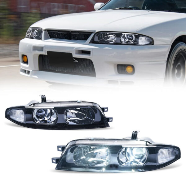 jdm black oe projector headlights for nissan skyline r33 gtr gts25 gts series 1&3 head lights