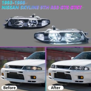 jdm black oe projector headlights for nissan skyline r33 gtr gts25 gts series 1&3 head lights