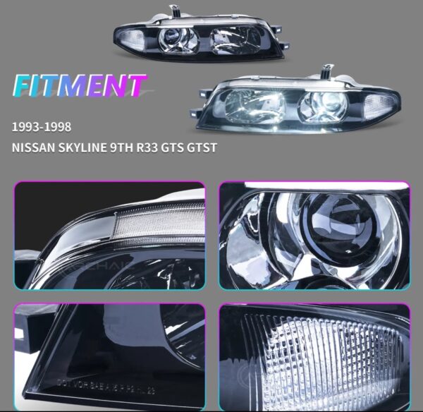jdm black oe projector headlights for nissan skyline r33 gtr gts25 gts series 1&3 head lights