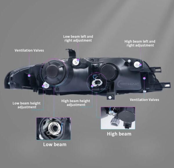 jdm black oe projector headlights for nissan skyline r33 gtr gts25 gts series 1&3 head lights