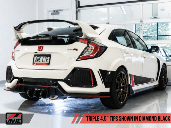 awe tuning touring edition exhaust w/ front pipe + mid pipe – honda civic type r fk8 (triple diamond black tips)