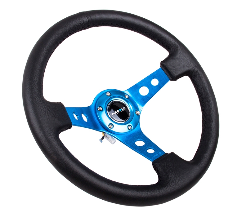 nrg innovations dish series steering wheel – 350mm deep dish/blue spokes