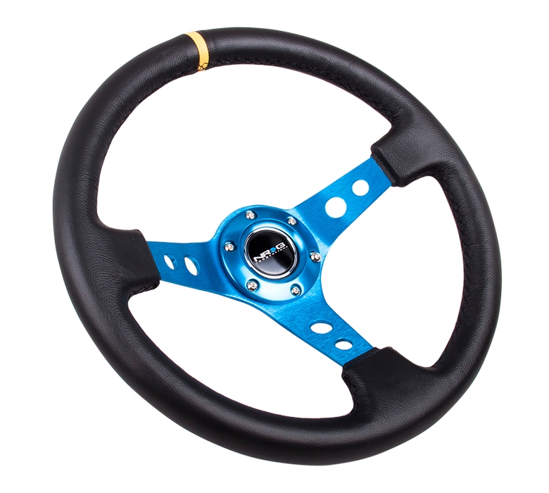 nrg innovations dish series steering wheel – 350mm deep dish/blue spokes
