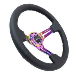 nrg innovations wood series steering wheel – 350mm neochrome spokes
