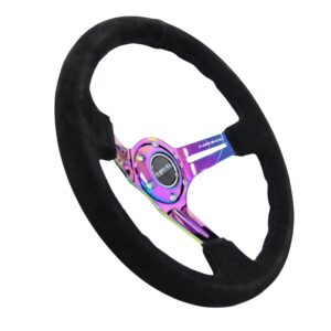 nrg innovations wood series steering wheel – 350mm neochrome spokes