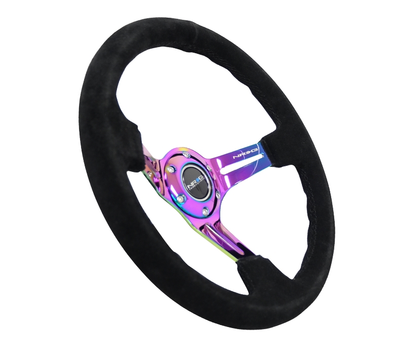 nrg innovations wood series steering wheel – 350mm neochrome spokes