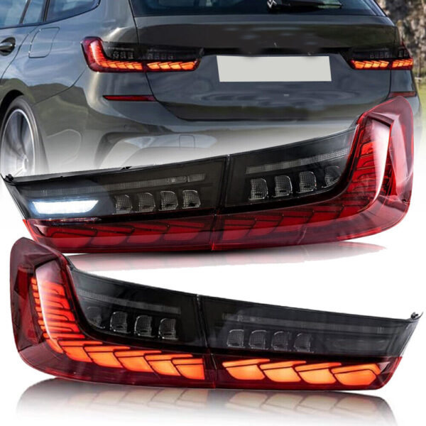 vland gts clear red led taillights w/animation for 19 24 bmw 3 series g20 g80 m3 330i 340i