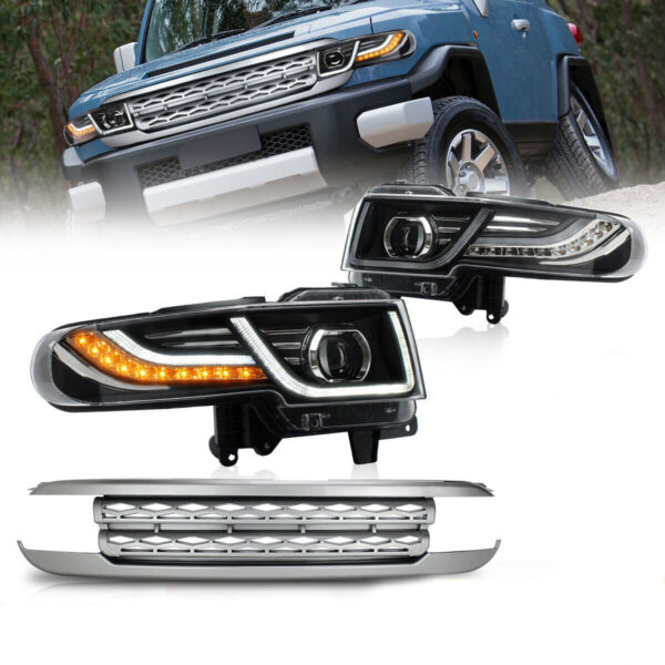 drl led projector headlights w/ silver grille for 07 15 toyota fj cruiser