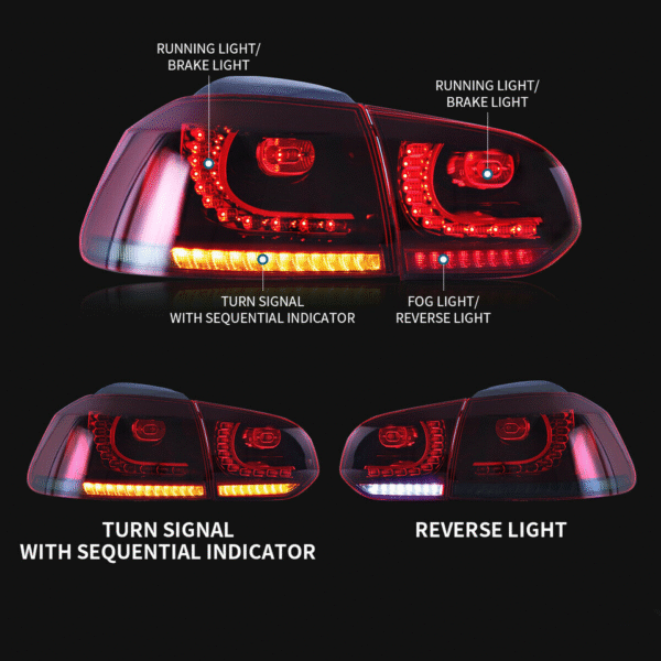golf r style smoke red full led taillights for 2009 2013 vw golf 6 vi mk6 tsi tdi gti