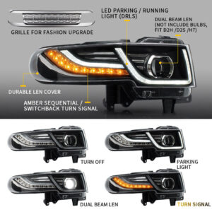 drl led projector headlights w/ black grille for 07 15 toyota fj cruiser